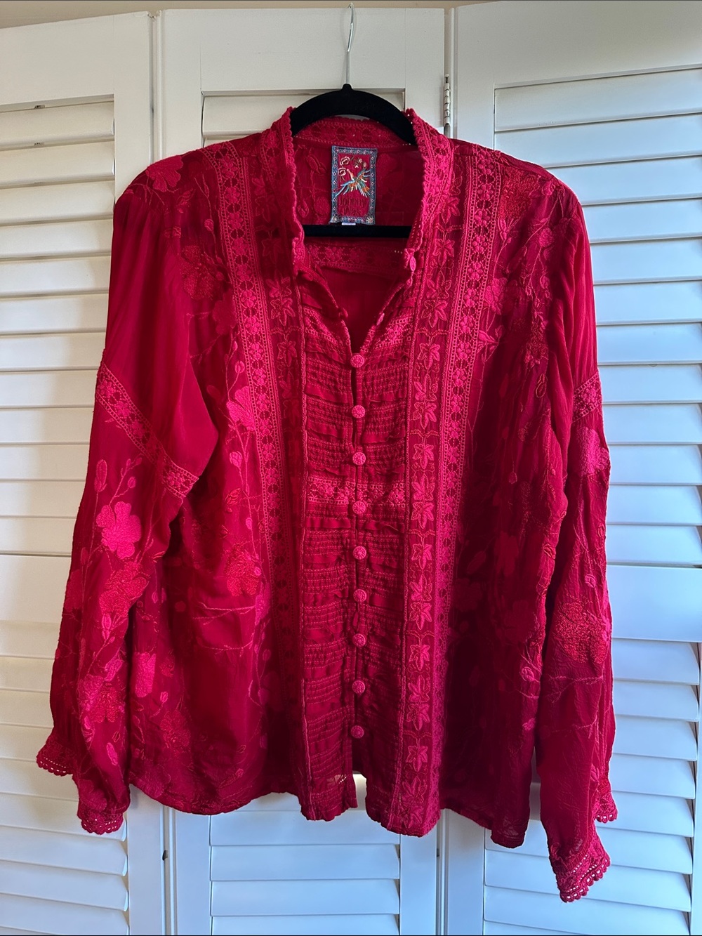 Gorgeous Red Embroidered Johnny Was Blouse Branch Arwen